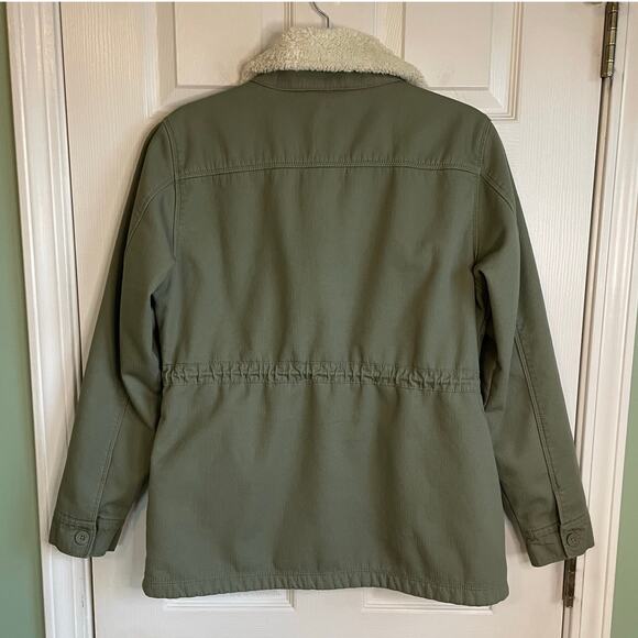 Hang Ten Utility Jacket Olive Green Button Front Sherpa Collar Pockets Sz M - Picture 3 of 10